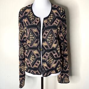 Art Deco Beaded Geometric Pattern Round Neck Jacket
